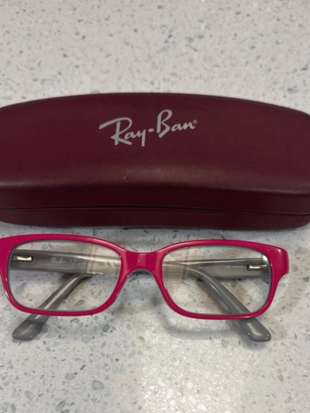Ray-Ban Women’s Hot Pink Rectangle Eyeglass Frames with Silver Temples